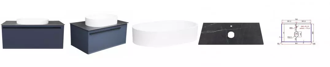 Тумба с раковиной «La Fenice» Elba 80 (Senso 55/37) подвесная Blu Grigio столешница Black Olive Light Lappato
