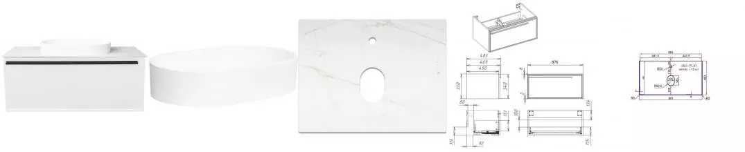 Тумба с раковиной «La Fenice» Elba 90 (Senso 55/37) подвесная Bianco столешница Gray Structural