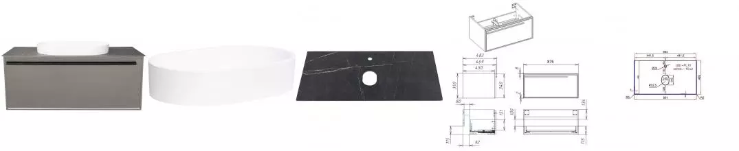 Тумба с раковиной «La Fenice» Elba 90 (Senso 55/37) подвесная Cappuccino столешница Black Olive Light Lappato