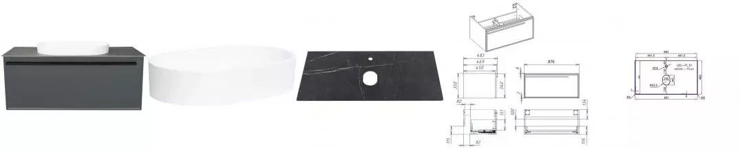 Тумба с раковиной «La Fenice» Elba 90 (Senso 55/37) подвесная Grigio столешница Black Olive Light Lappato Тумба с раковиной «La Fenice» Elba 90 (Senso 55/37) подвесная Grigio столешница Black Olive Light Lappato
