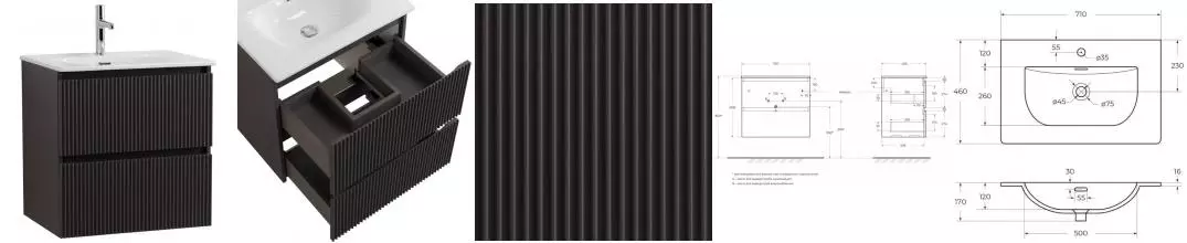 Тумба с раковиной «Belbagno» Uno 70 (BB-8099-70 71/46) подвесная тёмно-серая матовая