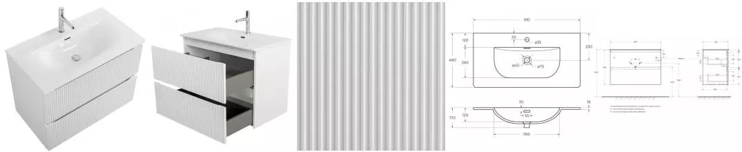 Тумба с раковиной «Belbagno» Uno 90 (BB-8099-90 91/46) подвесная Bianco Opaco