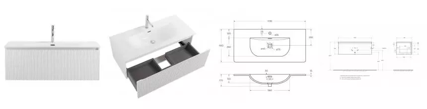 Тумба с раковиной «Belbagno» Uno 100 с 1 ящиком (BB-8099-100 101/46) подвесная Bianco Opaco