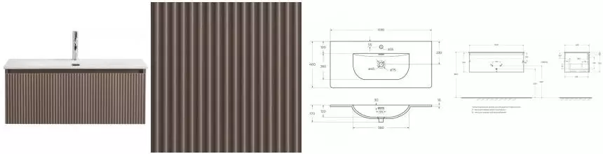 Тумба с раковиной «Belbagno» Uno 100 с 1 ящиком (BB-8099-100 101/46) подвесная бежевая матовая