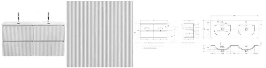 Тумба с раковиной «Belbagno» Uno 120 с 4-мя ящиками (BB-8099-120-2 121/46 двойная) подвесная Bianco Opaco