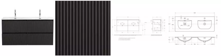 Тумба с раковиной «Belbagno» Uno 120 с 4-мя ящиками (BB-8099-120-2 121/46 двойная) подвесная тёмно-серая матовая Тумба с раковиной «Belbagno» Uno 120 с 4-мя ящиками (BB-8099-120-2 121/46 двойная) подвесная тёмно-серая матовая