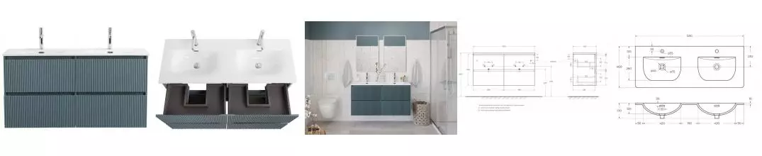 Тумба с раковиной «Belbagno» Uno 120 с 4-мя ящиками (BB-8099-120-2 121/46 двойная) подвесная голубая матовая