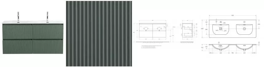 Тумба с раковиной «Belbagno» Uno 120 с 4-мя ящиками (BB-8099-120-2 121/46 двойная) подвесная еловая матовая Тумба с раковиной «Belbagno» Uno 120 с 4-мя ящиками (BB-8099-120-2 121/46 двойная) подвесная еловая матовая