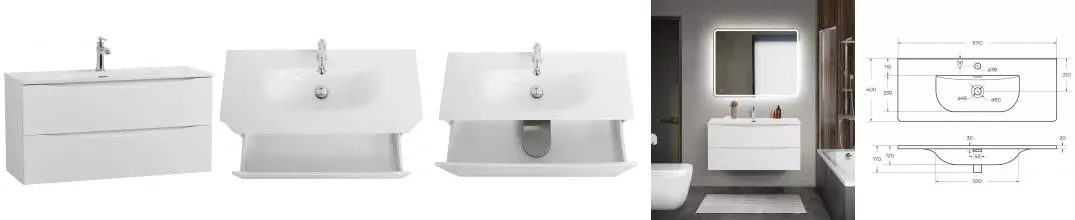 Тумба с раковиной «Belbagno» Marino-cer-mini 100 (BB-8099-3-100 101/40) подвесная Bianco Opaco