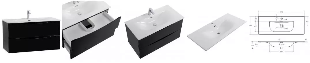 Тумба с раковиной «Belbagno» Marino-cer-mini 100 (BB-8099-3-100 101/40) подвесная Nero Lucido