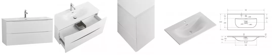 Тумба с раковиной «Belbagno» Marino-cer-mini 90 (BB-8099-3-90 91/40) подвесная Bianco Lucido