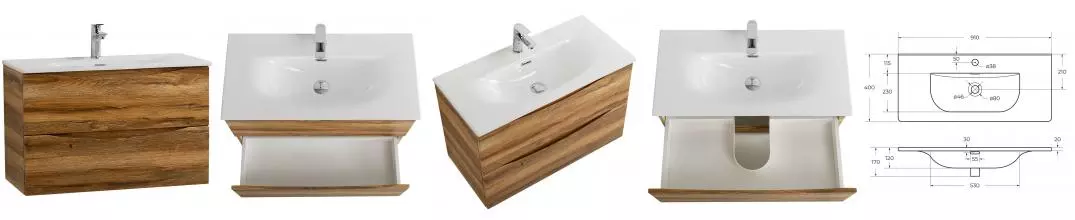 Тумба с раковиной «Belbagno» Marino-cer-mini  90 (BB-8099-3-90 91/40) подвесная Rovere Rustico