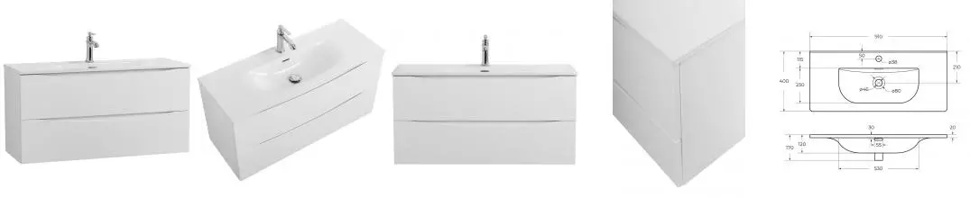Тумба с раковиной «Belbagno» Marino-cer-mini 90 (BB-8099-3-90 91/40) подвесная Bianco Opaco
