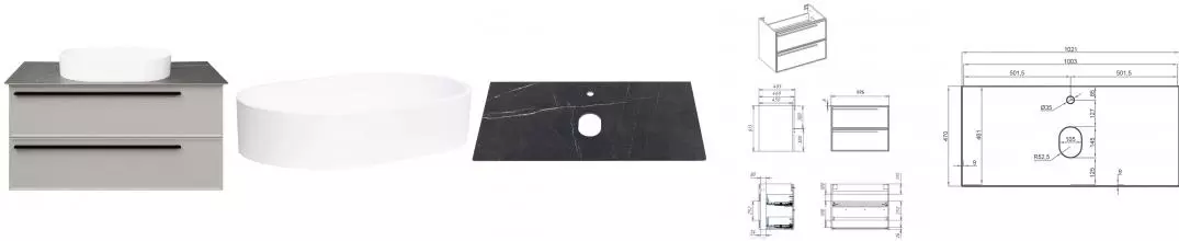 Тумба с раковиной «La Fenice» Elba Twin 100 (Senso 55/37) подвесная Bianco столешница Black Olive Light Lappato Тумба с раковиной «La Fenice» Elba Twin 100 (Senso 55/37) подвесная Bianco столешница Black Olive Light Lappato