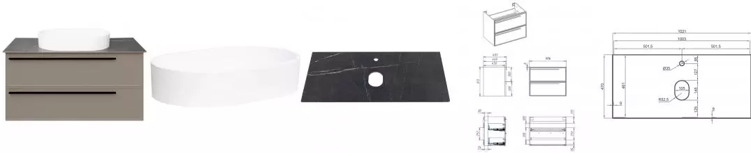 Тумба с раковиной «La Fenice» Elba Twin 100 (Senso 55/37) подвесная Cappuccino столешница Black Olive Light Lappato