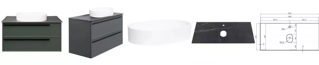 Тумба с раковиной «La Fenice» Elba Twin 100 (Senso 55/37) подвесная Grigio столешница Black Olive Light Lappato Тумба с раковиной «La Fenice» Elba Twin 100 (Senso 55/37) подвесная Grigio столешница Black Olive Light Lappato