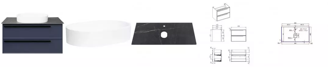 Тумба с раковиной «La Fenice» Elba Twin 90 (Senso 55/37) подвесная Blu Grigio столешница Black Olive Light Lappato