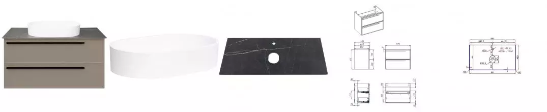 Тумба с раковиной «La Fenice» Elba Twin 90 (Senso 55/37) подвесная Cappuccino столешница Black Olive Light Lappato