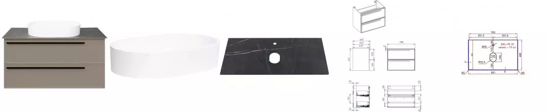 Тумба с раковиной «La Fenice» Elba Twin 80 (Senso 55/37) подвесная Cappuccino столешница Black Olive Light Lappato