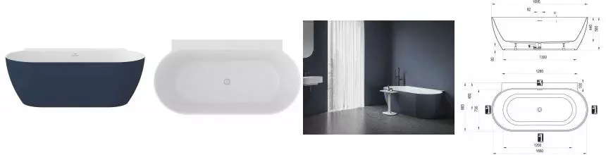 Ванна акриловая «Ravak» Freedom W II Tec 170/87 слив-перелив белый с ножками с сифоном белая/синяя