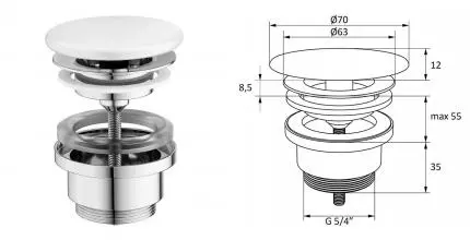 Донный клапан для раковины «Ravak» Flat X01919 белый