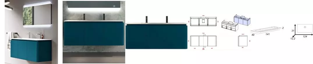 Мебель для ванной подвесная «Cezares» Stylus 140 с 6 ящиками (3 скрытых) Blu Petrolio