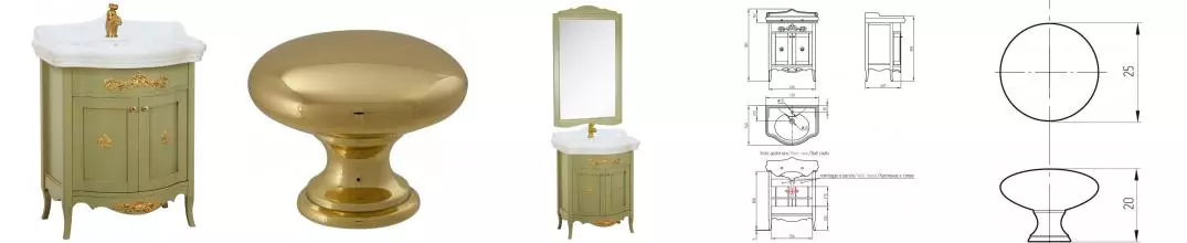 Тумба с раковиной из массива «Migliore» Bella 64 филенчатые с лилией (Bella 73) oliva/ручки золото