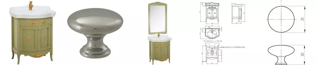 Тумба с раковиной из массива «Migliore» Bella 64 филенчатые с лилией (Bella 73) oliva/ручки хром