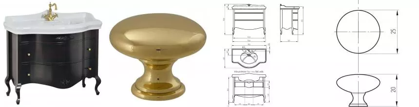 Тумба с раковиной из массива «Migliore» Impero 110 с 2 ящиками (Impero 110) noce/ручки золото Тумба с раковиной из массива «Migliore» Impero 110 с 2 ящиками (Impero 110) noce/ручки золото