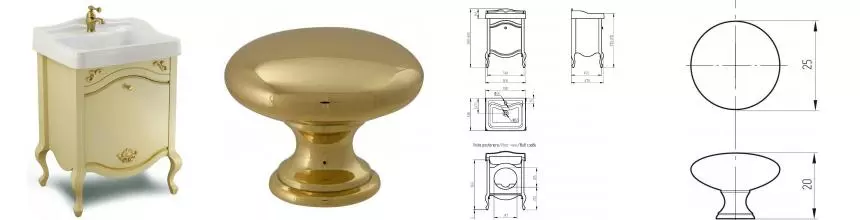 Тумба с раковиной из массива «Migliore» Impero 60 с 1 ящиком (Impero 60) decape sabbia/ручки золото
