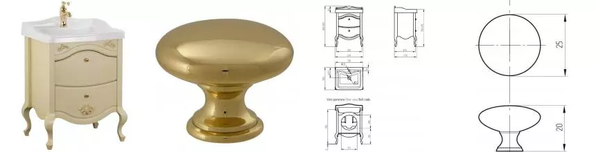 Тумба с раковиной из массива «Migliore» Impero 60 с 2 ящиками (Impero 60) decape sabbia/ручки золото