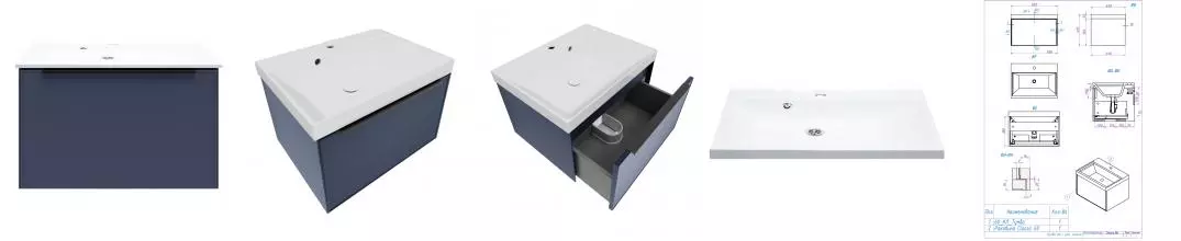 Тумба с раковиной «La Fenice» Simpla 60 (Slim Line 60) подвесная Blu Grigio