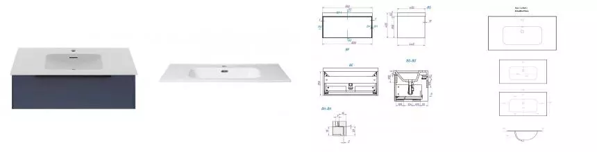 Тумба с раковиной «La Fenice» Simpla 80 (Slim Line 80) подвесная Blu Grigio