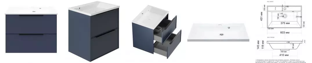 Тумба с раковиной «La Fenice» Simpla Twin 60 (Slim Line 60) подвесная Blu Grigio