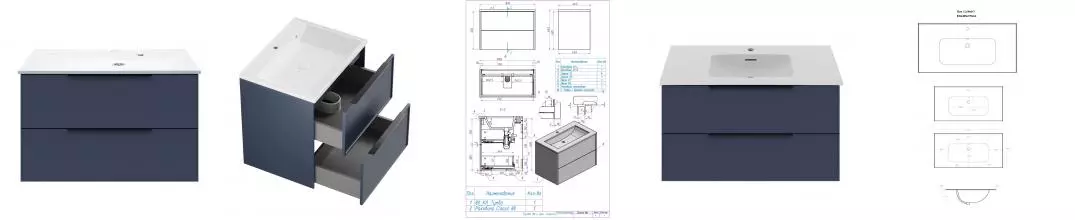 Тумба с раковиной «La Fenice» Simpla Twin 80 (Slim Line 80) подвесная Blu Grigio