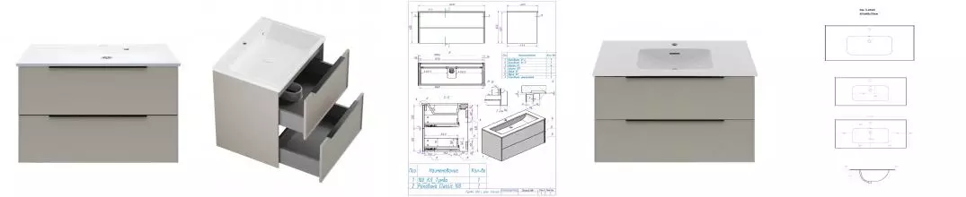 Тумба с раковиной «La Fenice» Simpla Twin 100 (Slim Line 100) подвесная Cappuccino