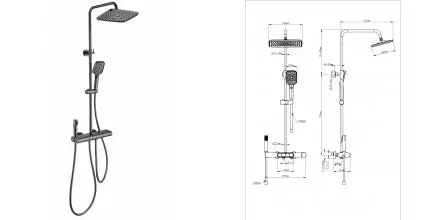 Душевая система с термостатом WONZON & WOGHAND MUSE Legato, Темный графит (WW-B4129-BGG) · Muse, Wonzon & Woghand, WW-B4129-BGG