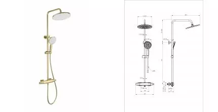 Душевая система с термостатом WONZON & WOGHAND NEO, Брашированное золото (WW-B3035-A1- BG) · Neo, Wonzon & Woghand, WW-B3035-A1-BG