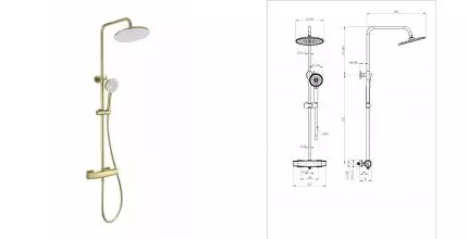 Душевая система с термостатом WONZON & WOGHAND NEO, Брашированное золото (WW-B3035-A-BG) · Neo, Wonzon & Woghand, WW-B3035-A-BG