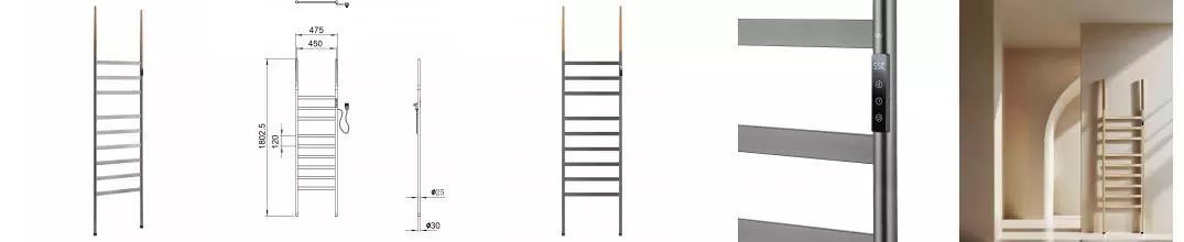 Полотенцесушитель электрический напольный WONZON & WOGHAND BREMEN, Тёмный графит (WW-A207-GM) · Bremen, Wonzon & Woghand, WW-A207-GM