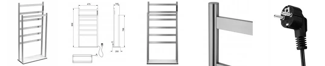 Полотенцесушитель электрический напольный WONZON & WOGHAND ESSEN, Брашированный никель (WW-A407-BR) · Essen, Wonzon & Woghand, WW-A407-BR