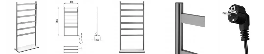 Полотенцесушитель электрический напольный WONZON & WOGHAND ESSEN, Тёмный графит (WW-A406-GM) · Essen, Wonzon & Woghand, WW-A406-GM