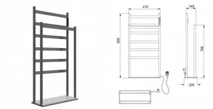 Полотенцесушитель электрический напольный WONZON & WOGHAND ESSEN, Тёмный графит (WW-A407-GM) · Essen, Wonzon & Woghand, WW-A407-GM