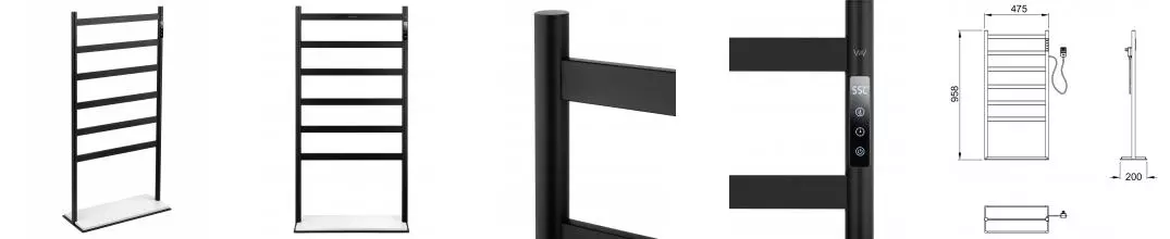 Полотенцесушитель электрический напольный WONZON & WOGHAND ESSEN, Черный матовый (WW-A406-MB) · Essen, Wonzon & Woghand, WW-A406-MB