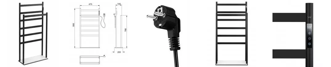 Полотенцесушитель электрический напольный WONZON & WOGHAND ESSEN, Черный матовый (WW-A407-MB) · Essen, Wonzon & Woghand, WW-A407-MB
