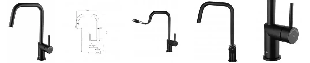 Смеситель для кухни с выдвижным изливом WONZON & WOGHAND, Чёрный матовый (WW-6018-MB) · без серии, Wonzon & Woghand, WW-6018-MB