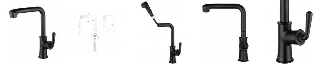Смеситель для кухни с выдвижным изливом WONZON & WOGHAND, Черный матовый (WW-88439008A-MB) · без серии, Wonzon & Woghand, WW-88439008A-MB