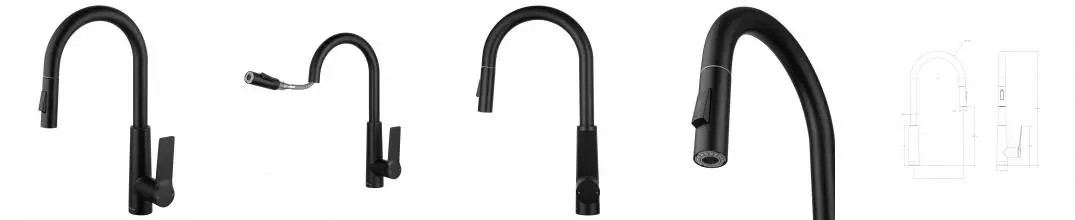 Смеситель для кухни с выдвижным изливом WONZON & WOGHAND, Чёрный матовый (WW-A20782-MB) · без серии, Wonzon & Woghand, WW-A20782-MB