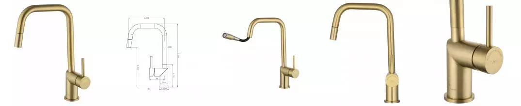 Смеситель для кухни с выдвижным изливом WONZON & WOGHAND, Брашированное золото (WW-6018-BG) · без серии, Wonzon & Woghand, WW-6018-BG Смеситель для кухни с выдвижным изливом WONZON & WOGHAND, Брашированное золото (WW-6018-BG) · без серии, Wonzon & Woghand, WW-6018-BG