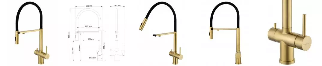 Смеситель для кухни с гибким изливом и подключением фильтра WONZON & WOGHAND, Брашированное золото (WW-88458009-BG) · без серии, Wonzon & Woghand, WW-88458009-BG